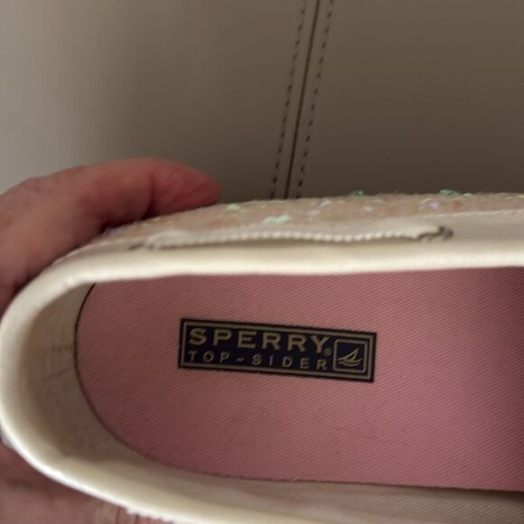 Sperry Top Sider Bahama Iridescent Sequin Pink White Boat Shoe. Size 11M. - Picture 5 of 10